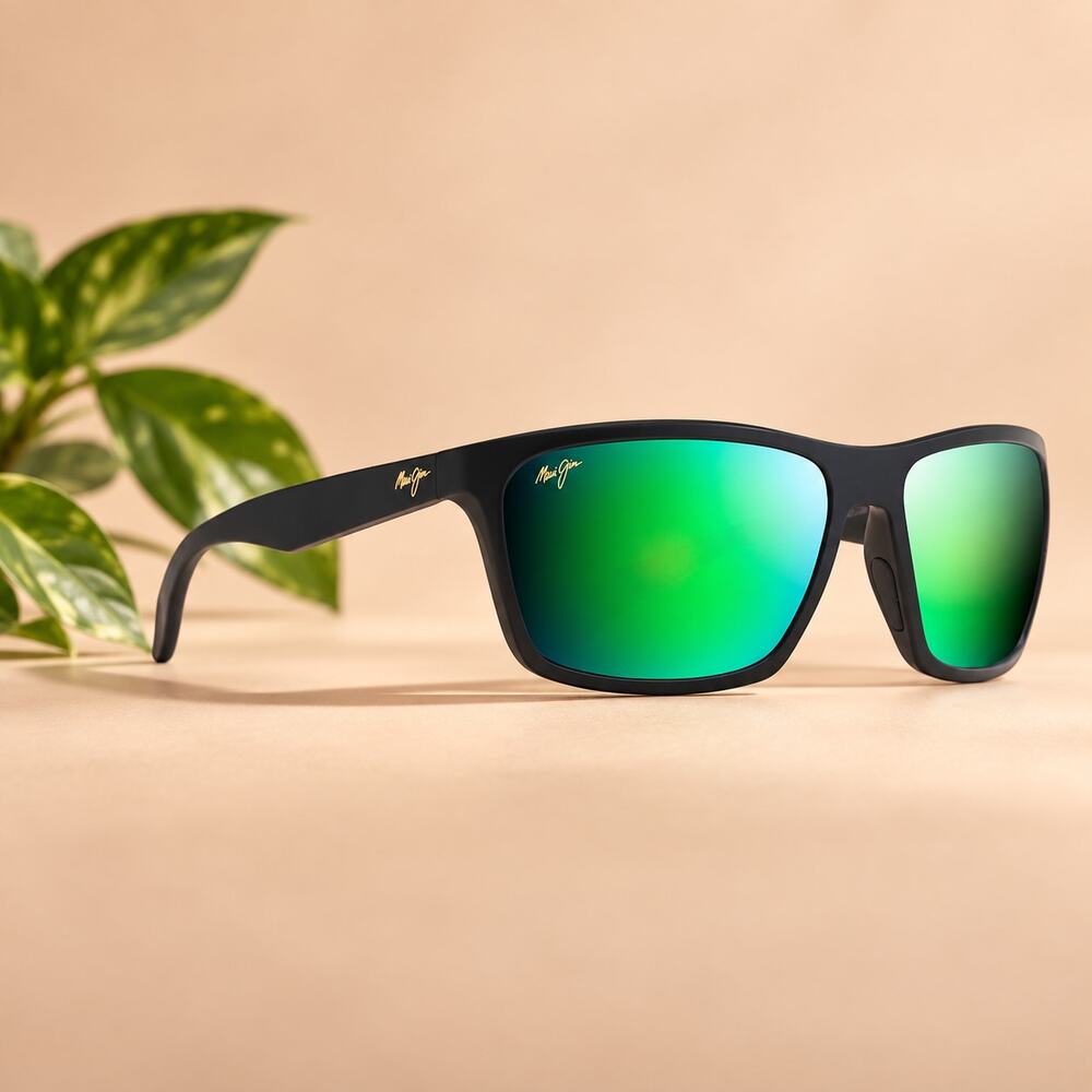 NWT Maui Jim Makoa Men's Polarized Wrap Sunglasses Dark Grey Blue Medium